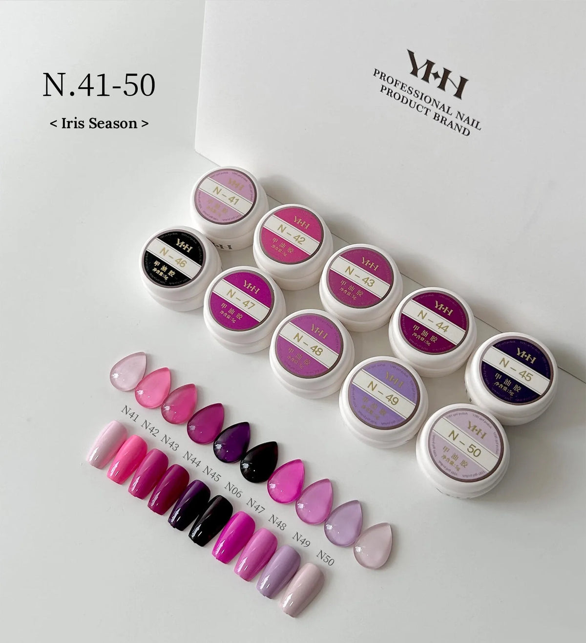 YHH N Series N41–N50 Iris Season: pinks, magentas, plums and lilacs