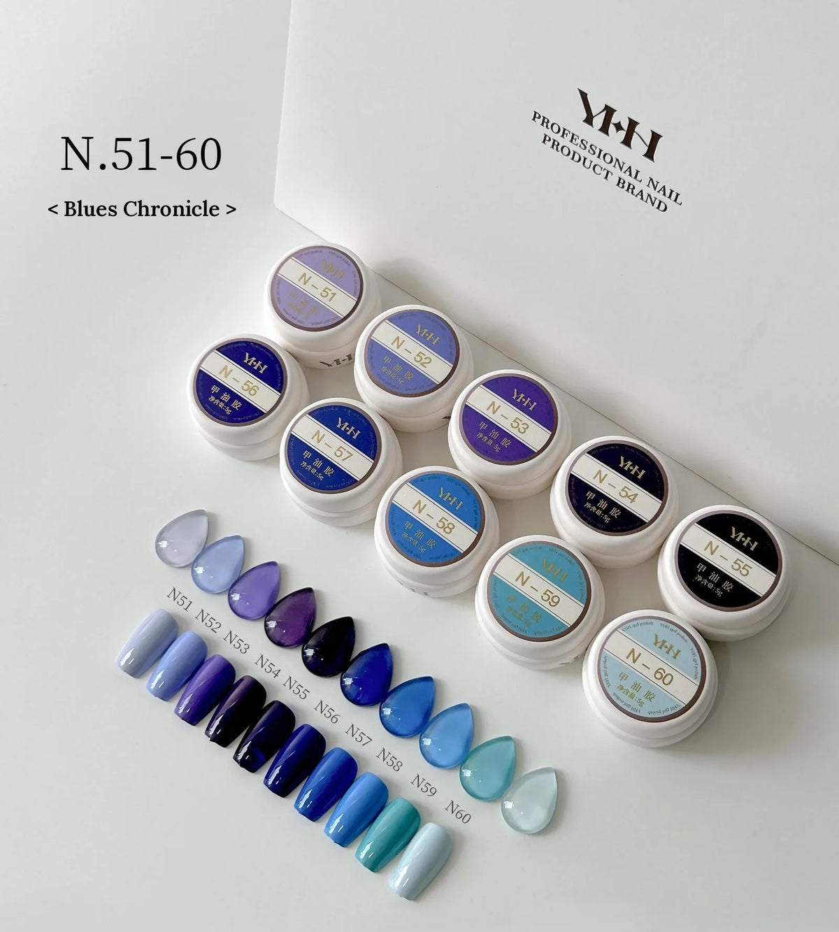 YHH N Series N51–N60 Blues Chronicle: periwinkle, cobalt, navy and sky blues