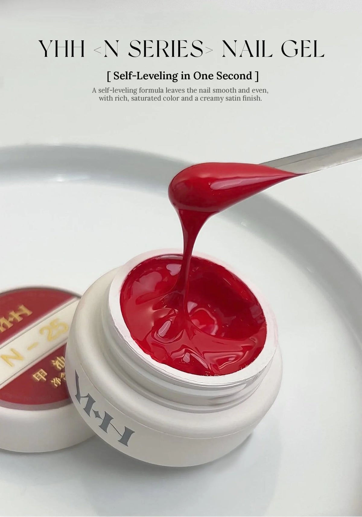 Self-leveling red gel lifted from the jar with a spatula
