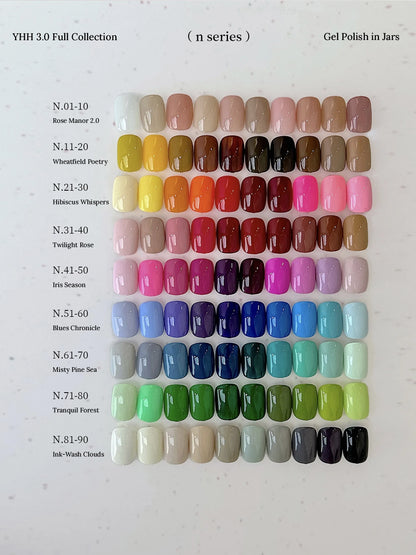 YHH N Series 3.0 shade chart: all 90 colors in nine labelled families