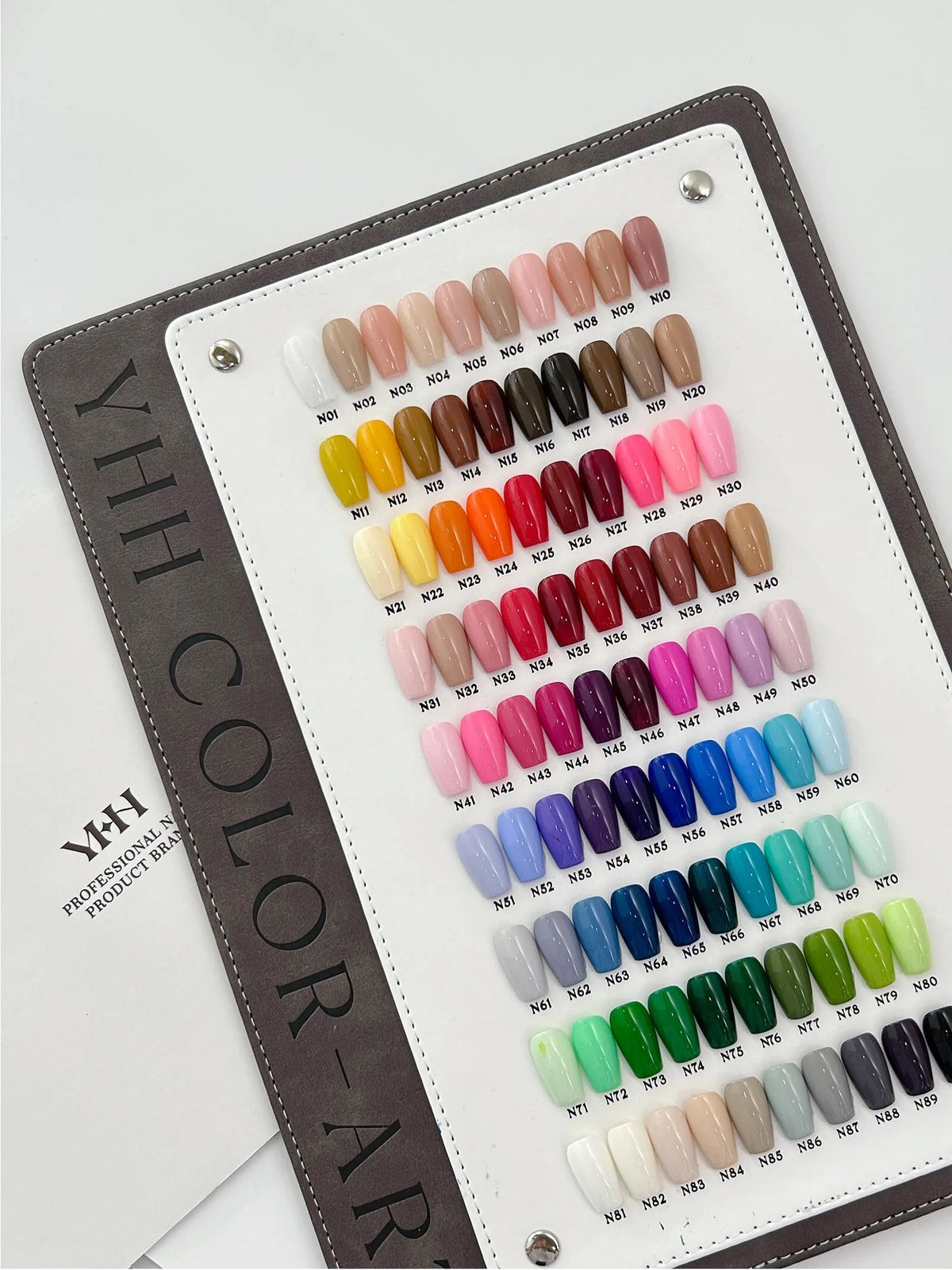 Leather swatch book showing all 90 N Series shades
