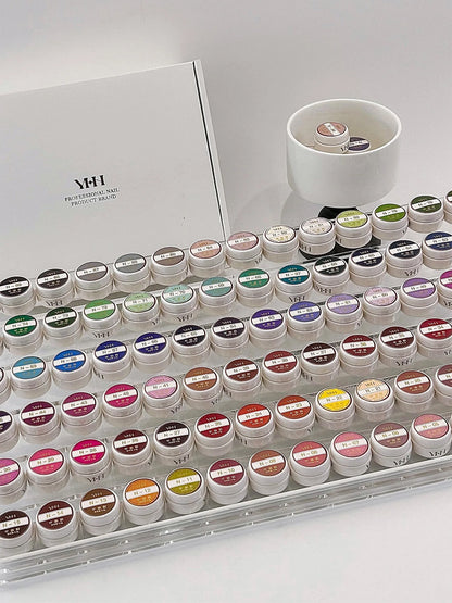 N Series jars lined up in an acrylic display rack