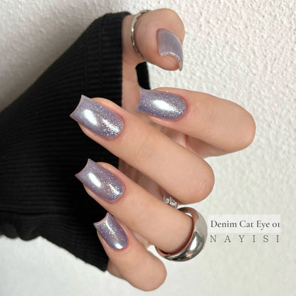 Denim Cat Eye 01, periwinkle cat eye, on nails