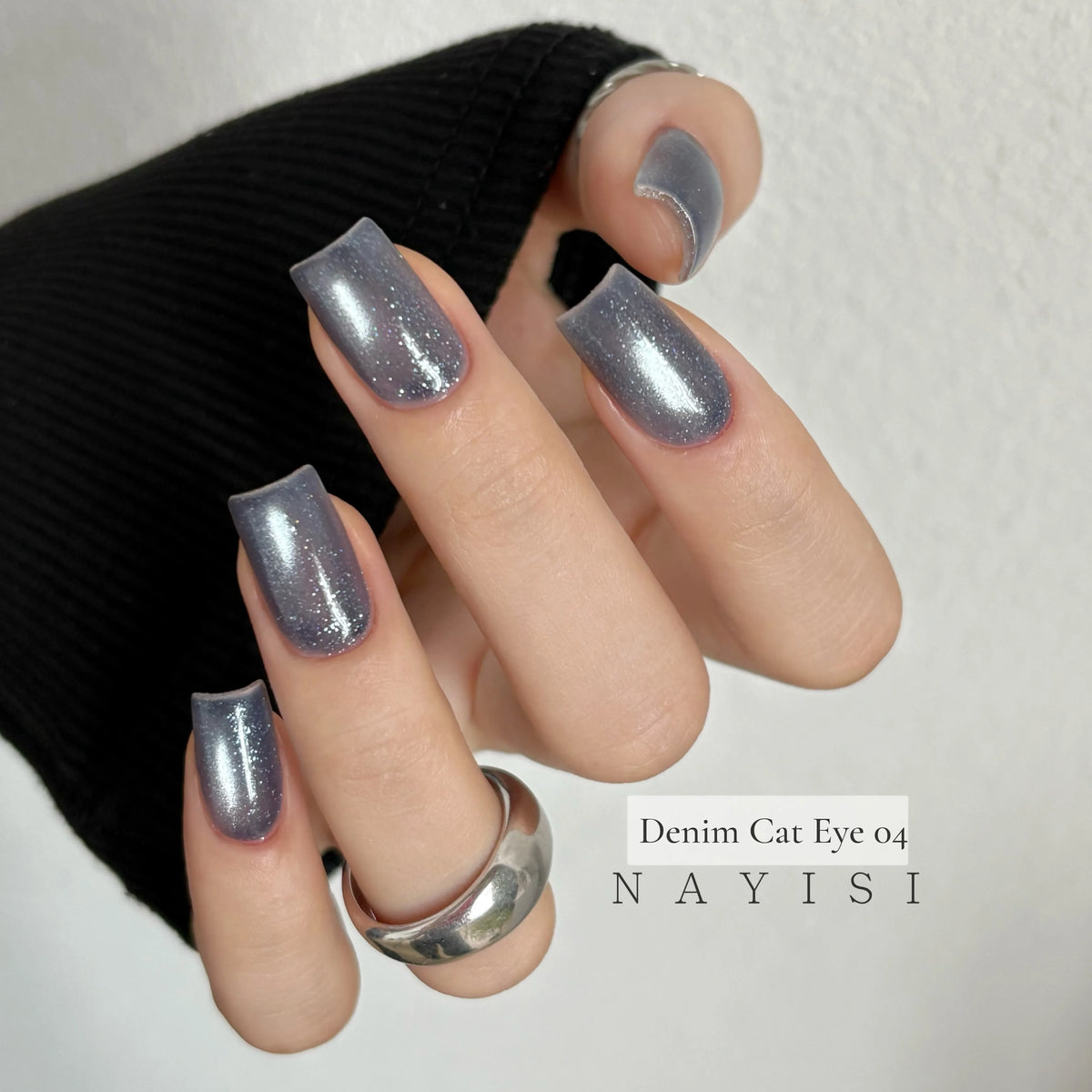 Denim Cat Eye 04, slate blue cat eye, on nails