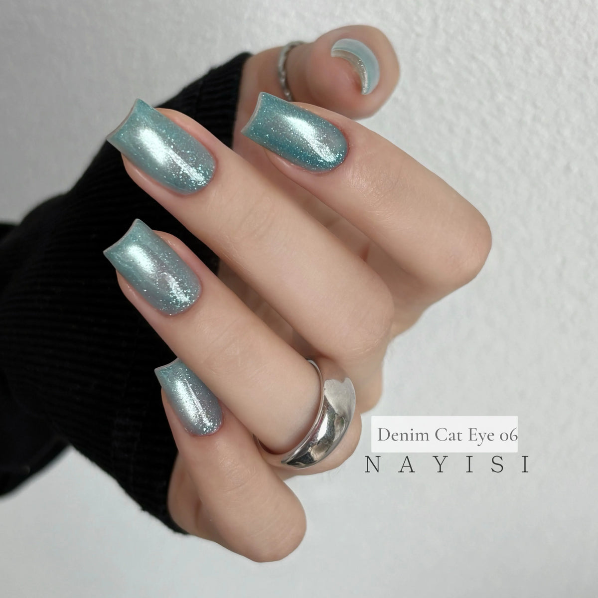 Denim Cat Eye 06, aqua cat eye, on nails