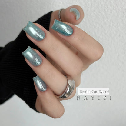 Denim Cat Eye 06, aqua cat eye, on nails