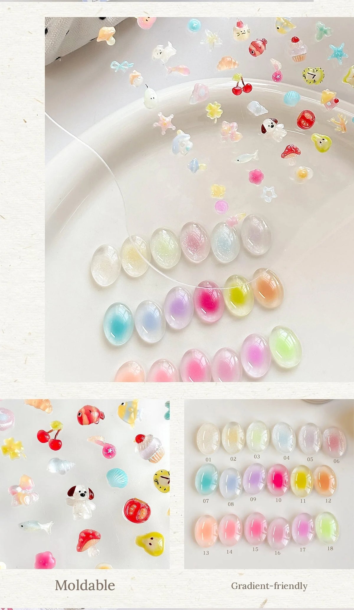 Half Sugar Jelly is moldable for 3D charms and blends into gradients