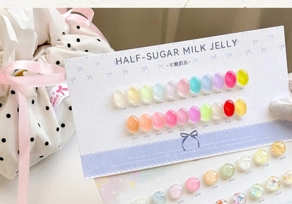 Half Sugar Jelly swatch card beside a polka-dot pouch