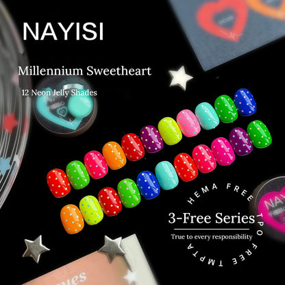 NAYISI Millennium Sweetheart neon jelly gel polka-dot nail tips in 12 colors