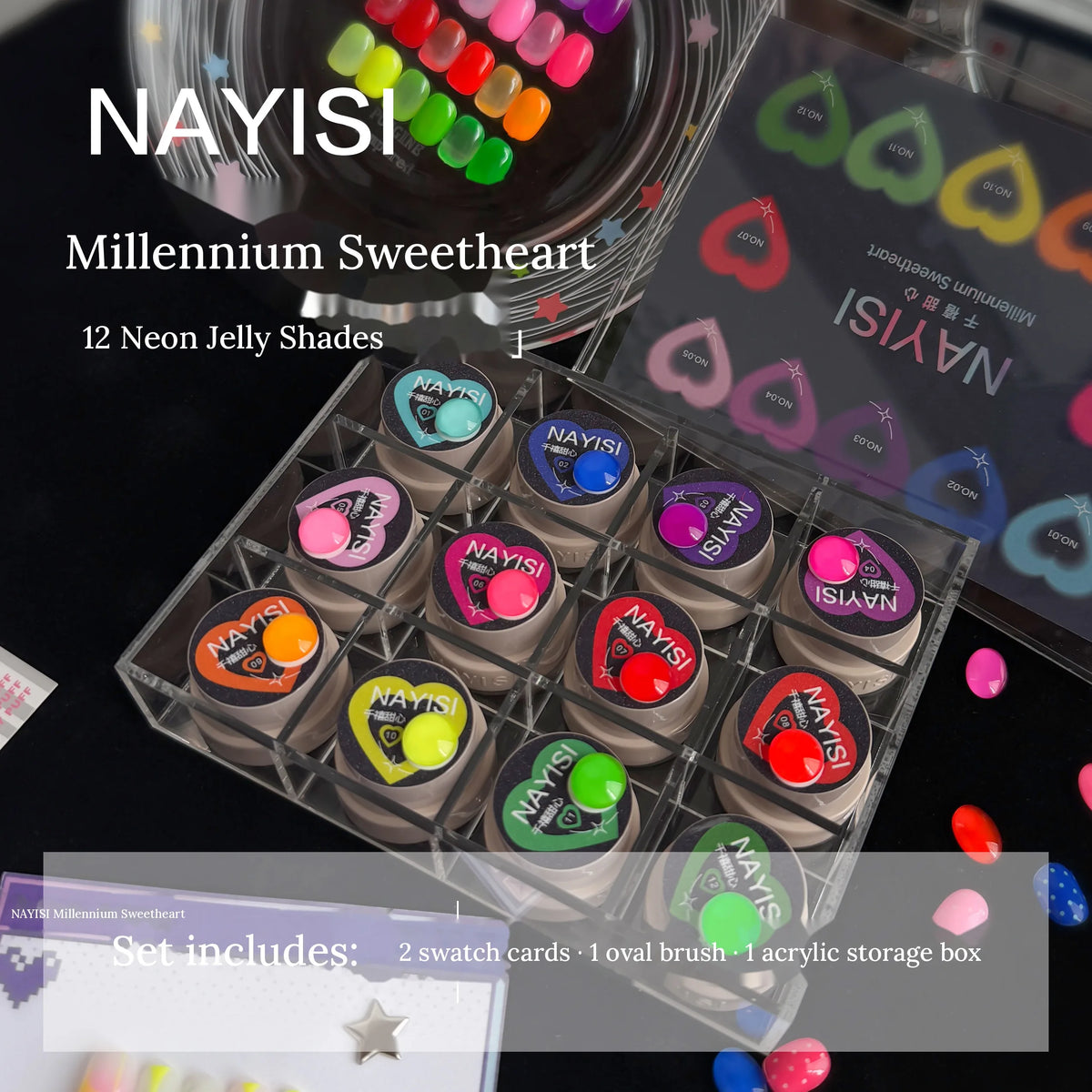 Millennium Sweetheart 12-color set in its acrylic storage box with brush and swatch cards