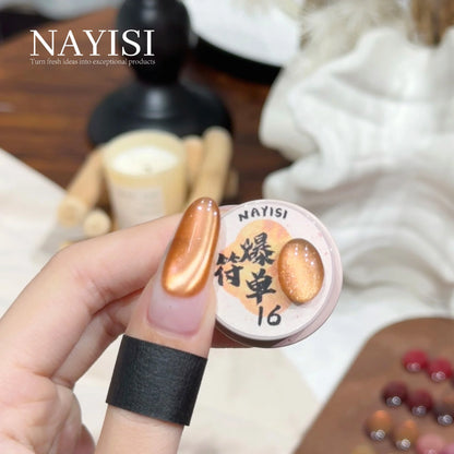 Riches and Treasures 3.0 16, peach copper cat eye, on a nail beside its jar