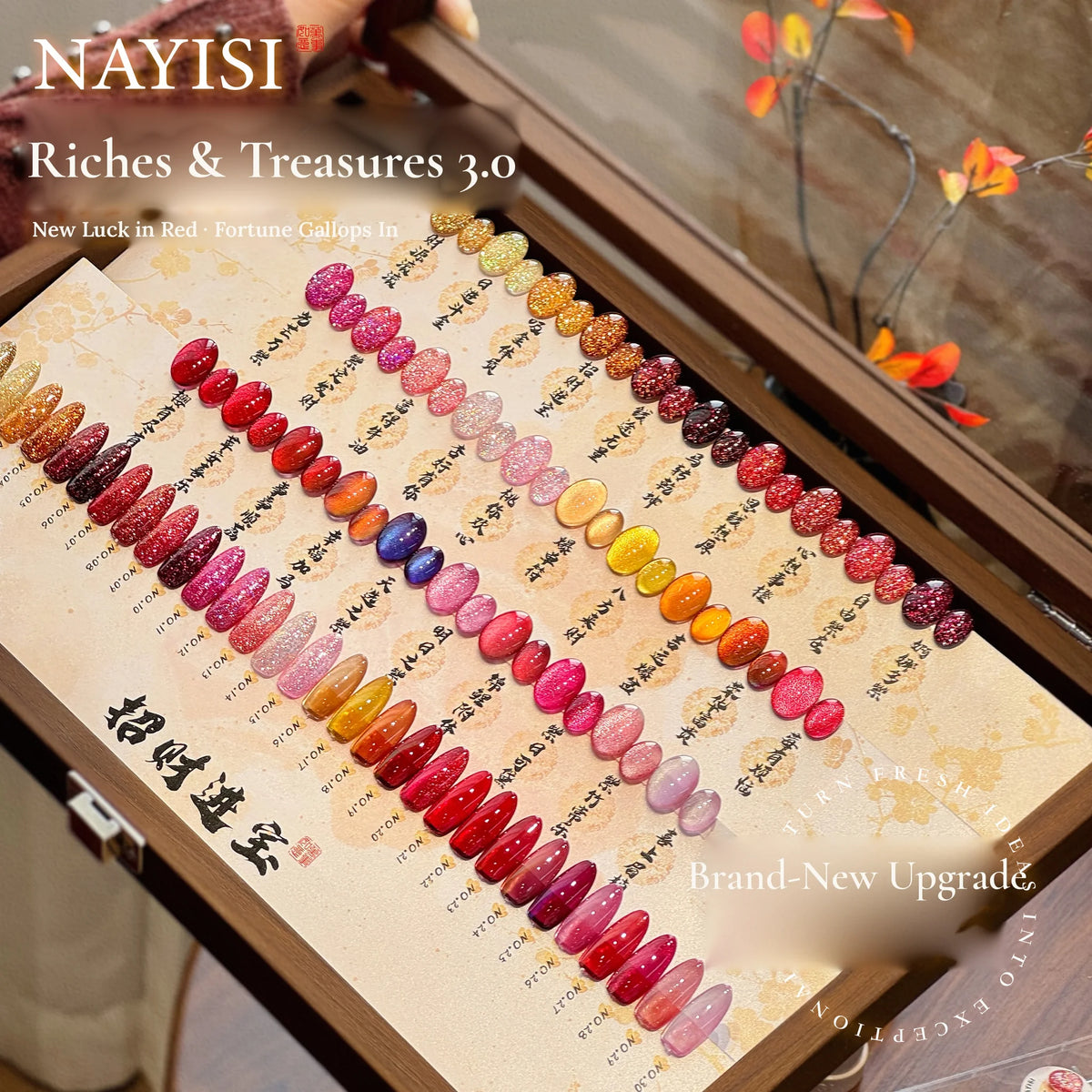 NAYISI Riches and Treasures 3.0 swatch box showing all 30 cat eye and glitter shades