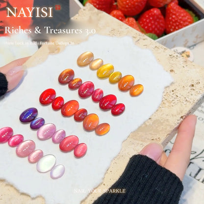 Riches and Treasures 3.0 cat eye shades on oval tips in red, orange and pink