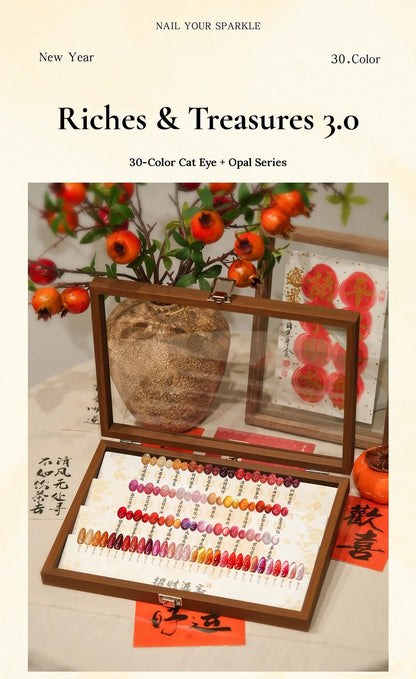 Riches and Treasures 3.0 30-color cat eye and opal series in a wooden display box