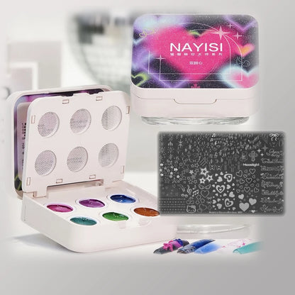 NAYISI Multifunctional Stamping Cat-Eye Gel — Sweetheart Magnetic Cat Eye Palette + Kusa Heart Stamping Plate