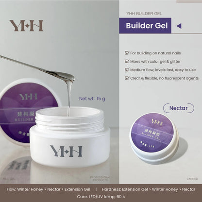 YHH Nectar builder gel, 15 g jar: for natural-nail builds, mixes with color gel and glitter