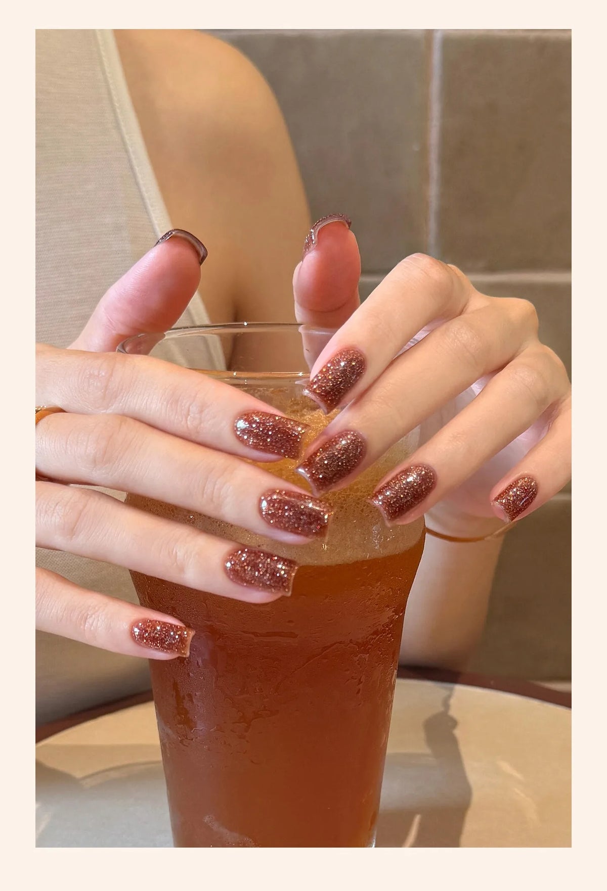 T210 Sugar Almond glitter manicure