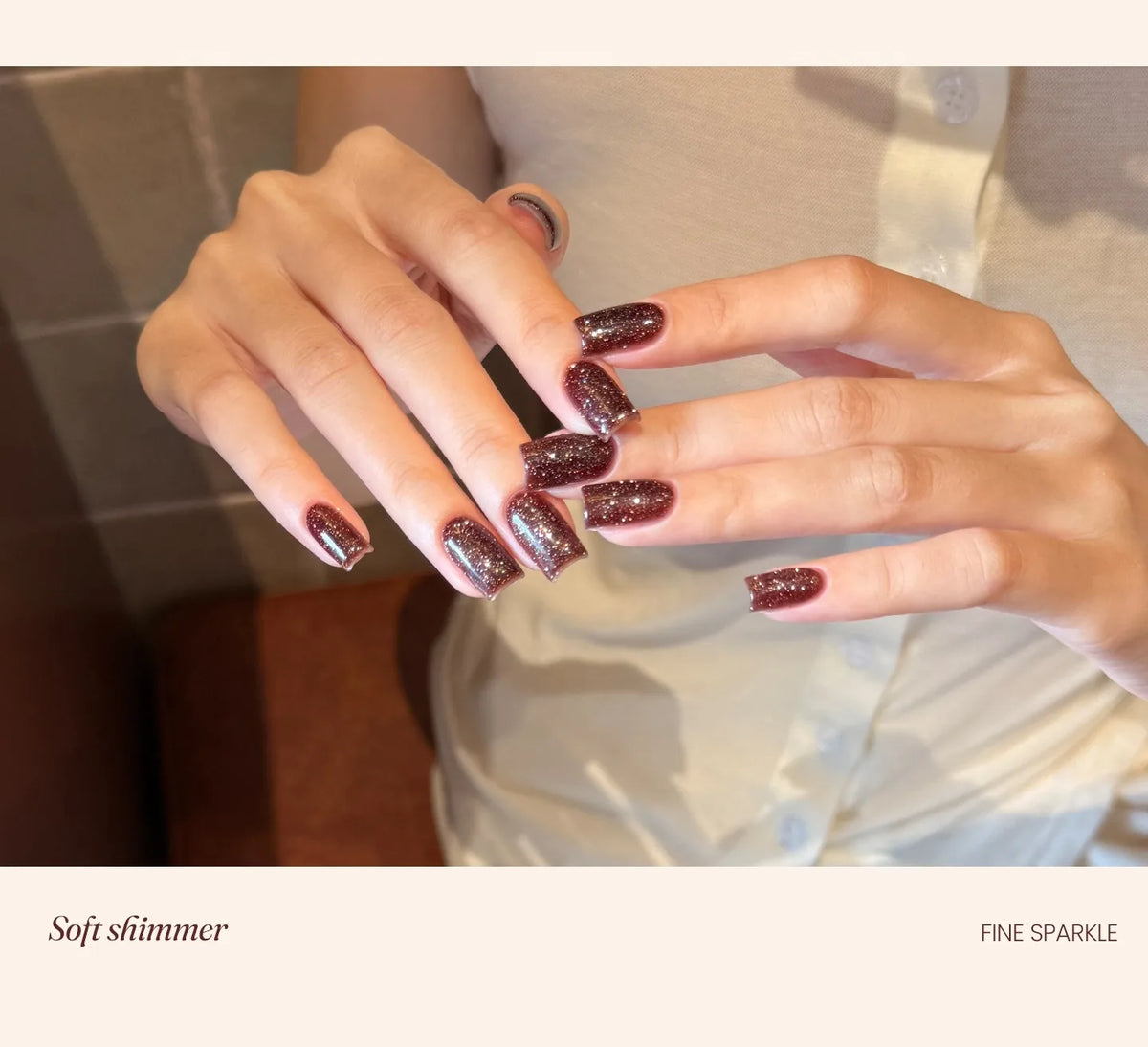T211 Coconut Shell Brown fine shimmer manicure