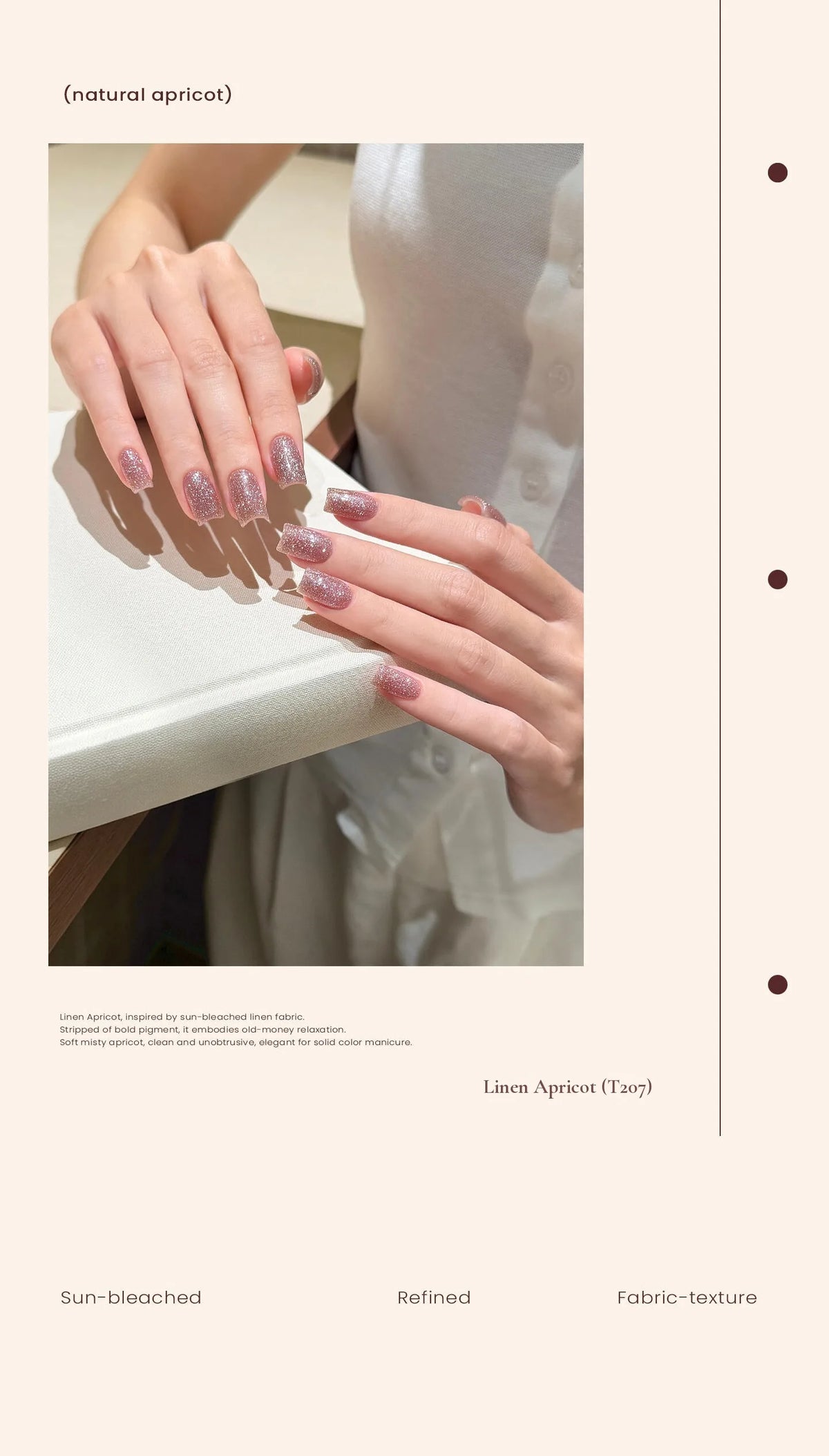 T207 Linen Apricot glitter nails
