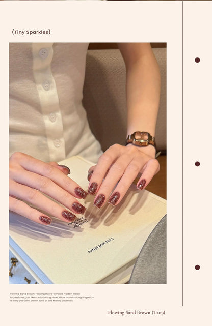 T209 Flowing Sand Brown fine sparkle nails