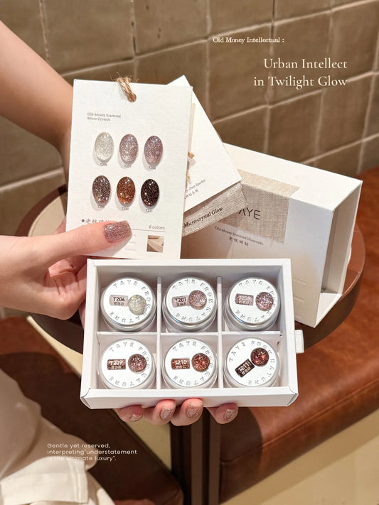 Six jars in the gift box with the shade swatch card