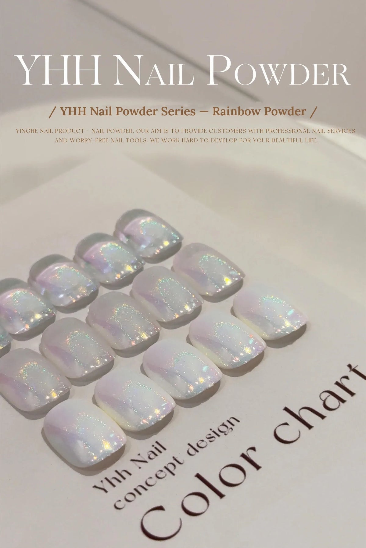 YHH Nail Powder Series: Rainbow Powder on short square tips