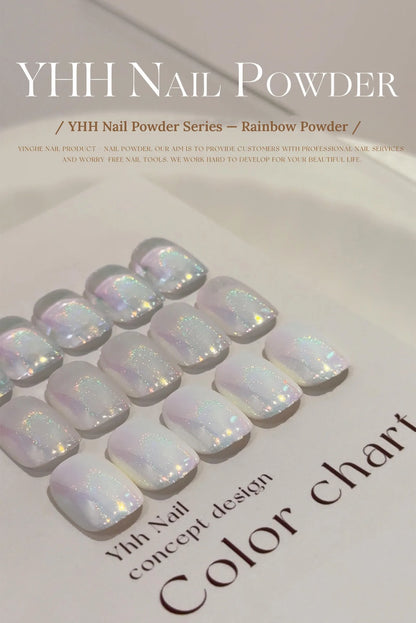 YHH Nail Powder Series: Rainbow Powder on short square tips