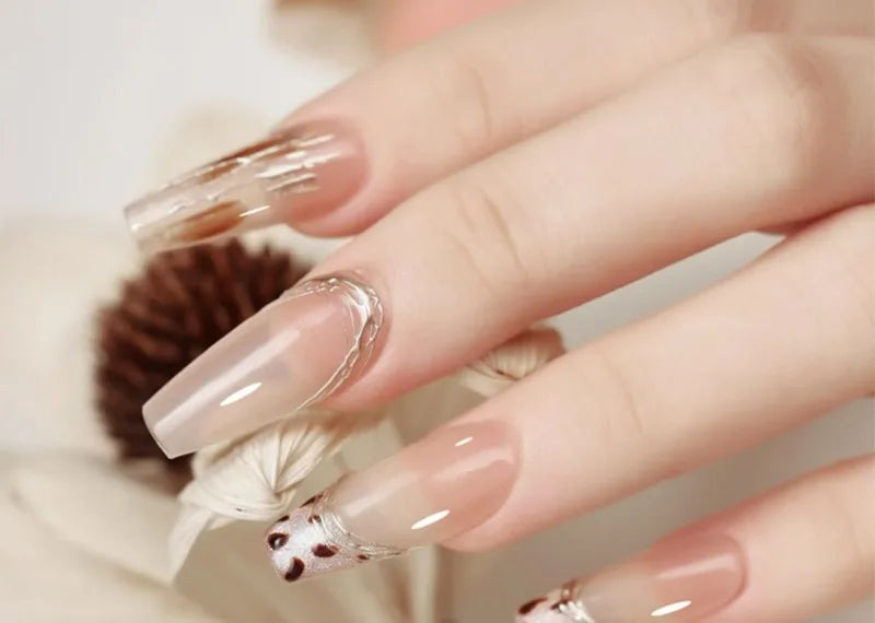 Clear spider gel lines on neutral almond nails