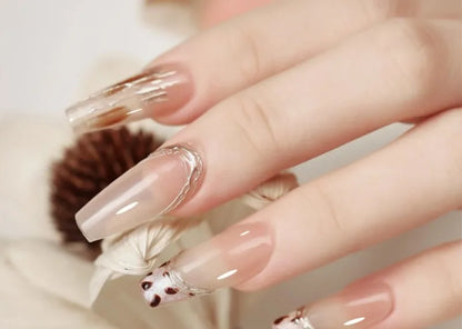 Clear spider gel lines on neutral almond nails