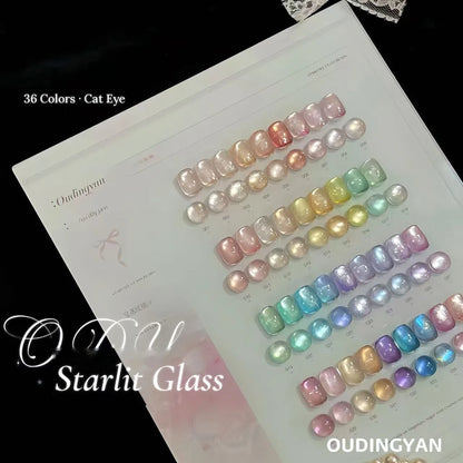 Close view of the Starlit Glass cat eye shades on square and round tips