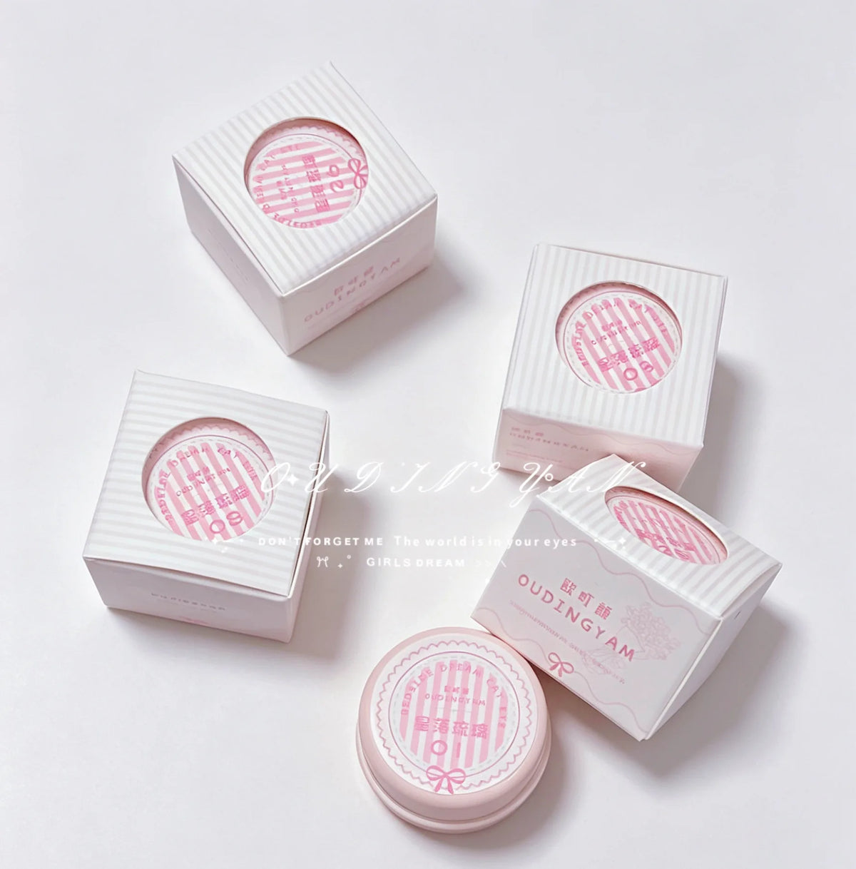 Oudingyan Starlit Glass cat eye jars in individual striped boxes