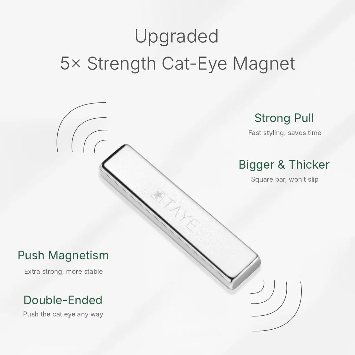 Upgraded rectangular cat-eye magnet: strong pull, square bar that won't slip, double-ended