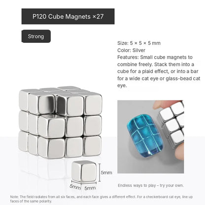 P120 set of 27 cube magnets, 5 mm, for plaid cat-eye designs
