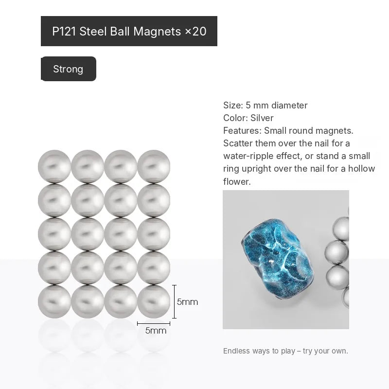 P121 set of 20 steel ball magnets, 5 mm, for water-ripple cat eye