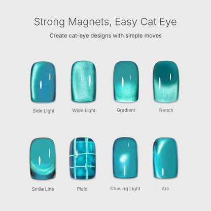 Cat-eye effects: side light, wide light, gradient, French, smile line, plaid, chasing light and arc