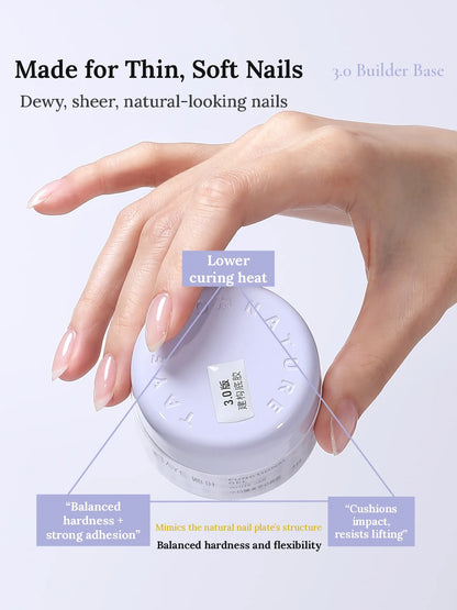 Hand holding the TAYE 3.0 Builder Base jar: balanced hardness, adhesion and lower curing heat