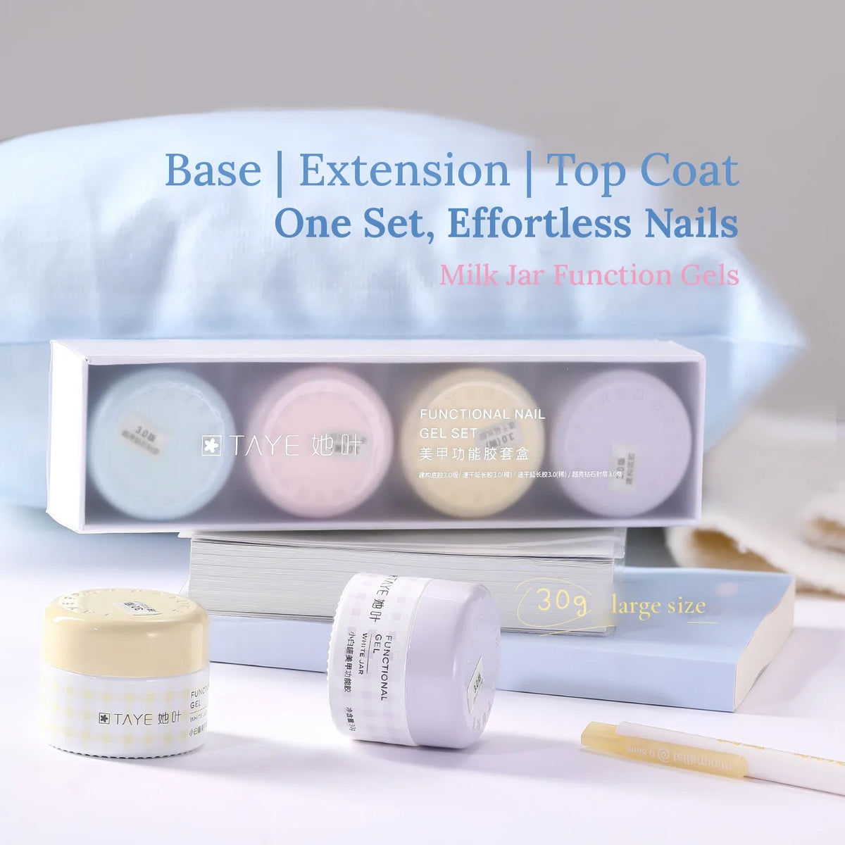 TAYE Macaron 4-jar function gel set box: base, extension and top coat