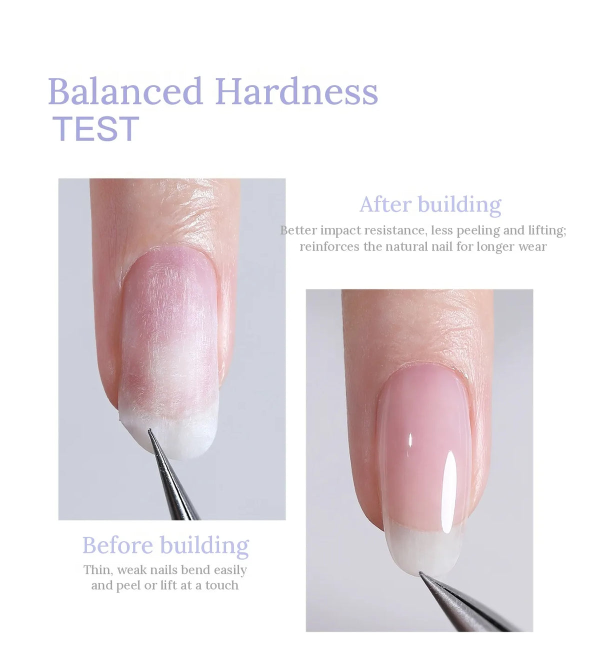 Thin natural nail before and after building with TAYE builder base