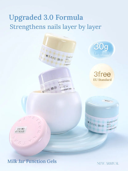 TAYE Function Gel 3.0 jars in purple, yellow, pink and blue, 30 g each