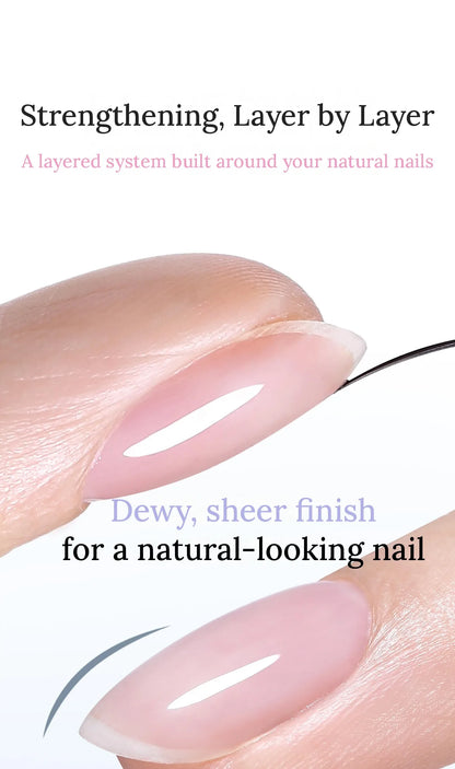 Sheer pink natural-looking nail built in layers