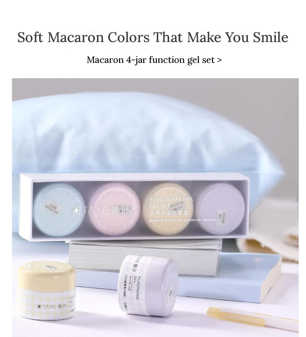 TAYE Macaron function gel set box with four pastel jars