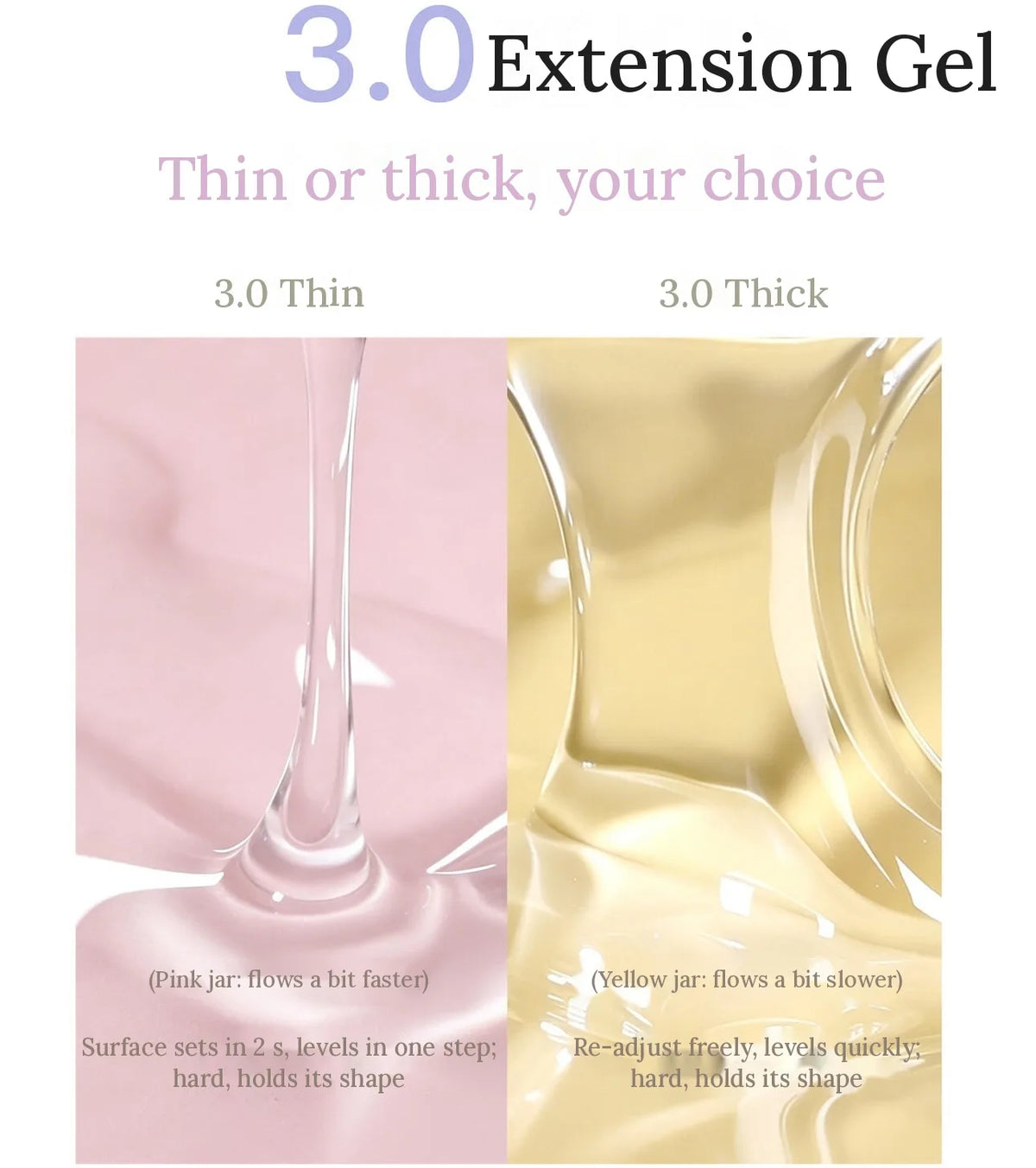 TAYE 3.0 extension gel thin and thick flow comparison