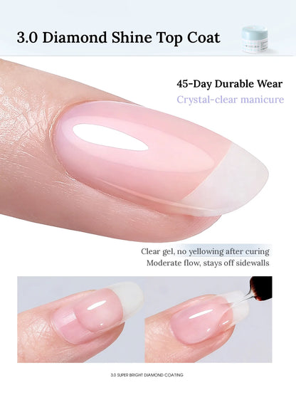 TAYE 3.0 Diamond Shine Top Coat on a sheer pink nail