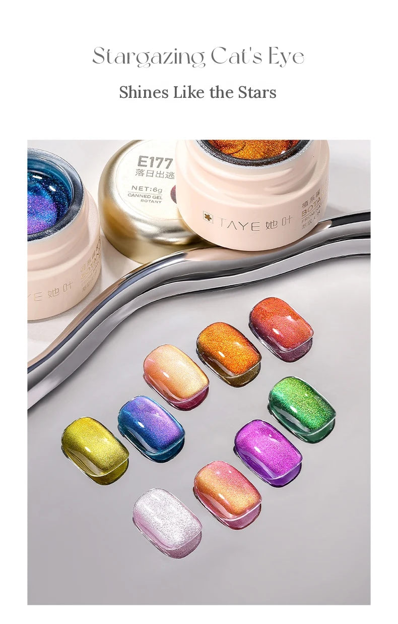 TAYE Stargazing (Chasing Light) cat eye gel 6 g jars with swatch tips