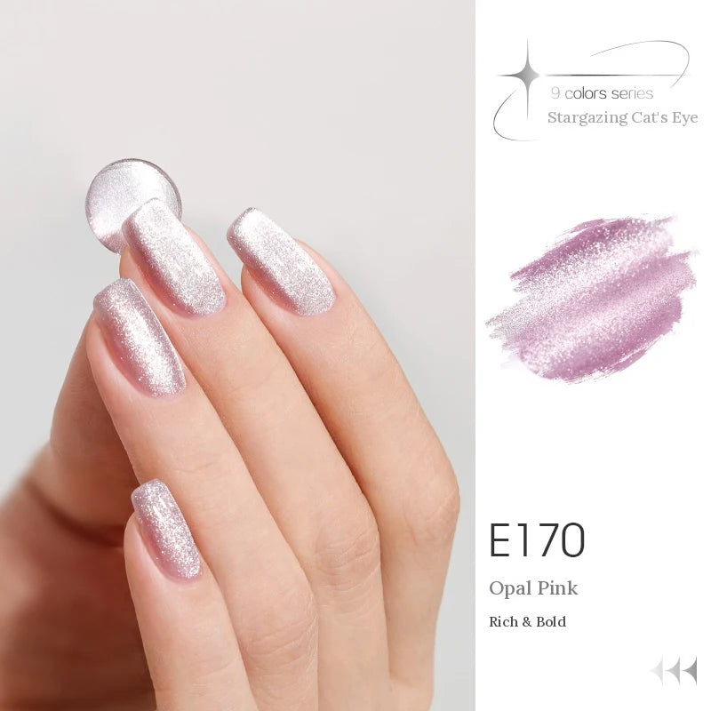 TAYE Stargazing (Chasing Light) cat eye gel E170 Opal Pink, manicure and swatch