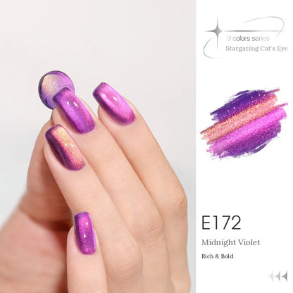 TAYE Stargazing (Chasing Light) cat eye gel E172 Midnight Violet, manicure and swatch