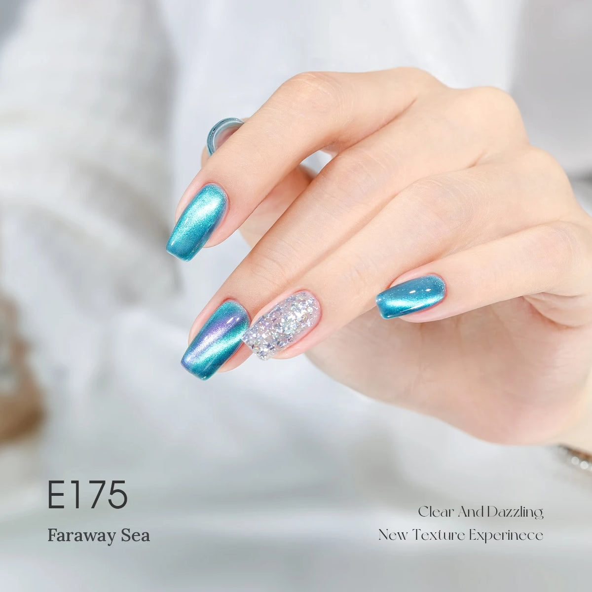 TAYE Stargazing (Chasing Light) cat eye gel E175 Faraway Sea on a hand