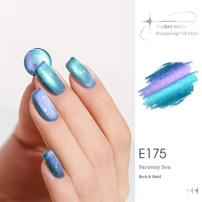 TAYE Stargazing (Chasing Light) cat eye gel E175 Faraway Sea, manicure and swatch