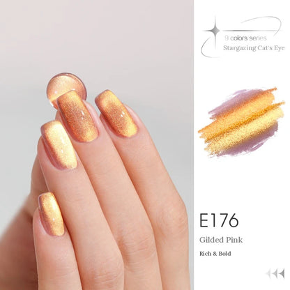TAYE Stargazing (Chasing Light) cat eye gel E176 Gilded Pink, manicure and swatch