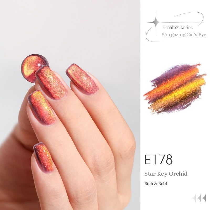 TAYE Stargazing (Chasing Light) cat eye gel E178 Star Key Orchid, manicure and swatch
